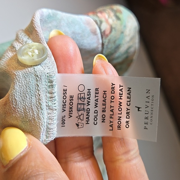 Peruvian Connection Rayon Wellfleet Chemise Green Floral Print Mini Dress Tunic - Picture 11 of 11